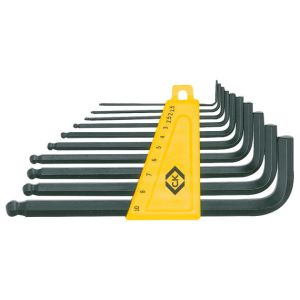 Ball-ended long-arm hexagon key - set of 10 metric