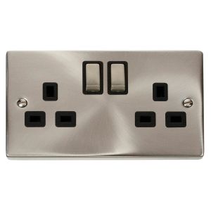 2 gang 13A DP switched socket outlet - black inserts