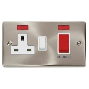 45A 2 gang DP switch &amp; 13A switched socket with neon - white inserts