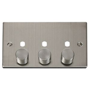 3 gang dimmer plate &amp; knob stainless steel