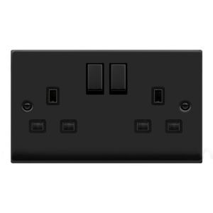 13A Ingot 2 Gang DP Switched Socket - Black