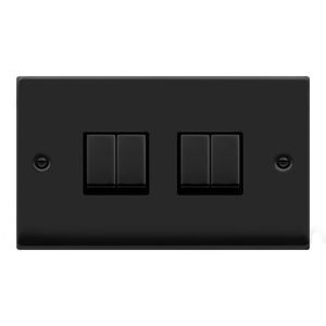 10AX Ingot 4 Gang 2 Way Plate Switch - Black