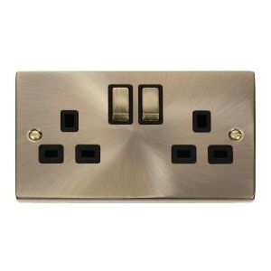 13A Ingot 2 Gang DP Switched Socket - Black - Antique Brass