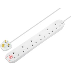 Extension lead 6 gang 2 metres with surge protection white