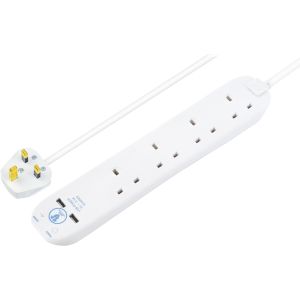 Extension lead 4 gang 2 metres with USB &amp; surge white