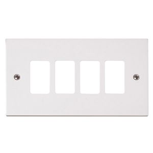 White Moulded Flush Square Edge Cover Plates - 4 gang