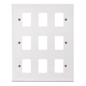 White Moulded Flush Square Edge Cover Plates - 9 gang
