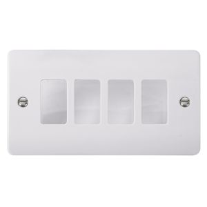 White Moulded Flush Curved Edge Cover Plates - 4 gang