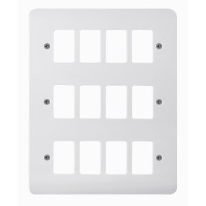 White Moulded Flush Curved Edge Cover Plates - 12 gang