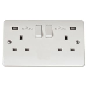 2 gang 13A switched socket with USB