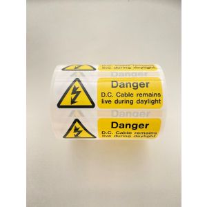 DC cables remain live warning label 75x25 SA roll=250