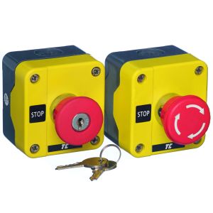 Plastic Push Button Stations - One Position Emergency Stops - Key release 40mm red 1N/C