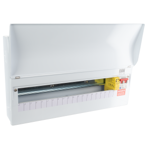 Consumer Unit 19-way 100A main sw + T2 SPD sq ko