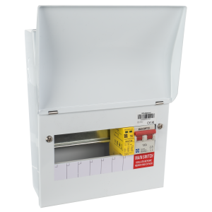 Consumer Unit 6-way 100A main sw + T2 SPD rnd ko