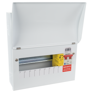 Consumer Unit 8-way 100A main sw + T2 SPD rnd ko