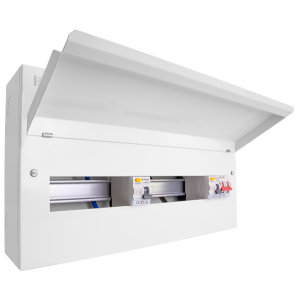 22 Way Metal Consumer Unit with 100A Mains Switch + 2 x 80A 30mA RCD (8+8 Free Ways)