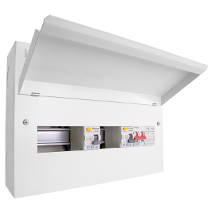 16 Way Metal Consumer Unit with 100A Mains Switch + 2 x 80A 30mA RCD + 2 Pole SPD (4+4 Free Ways)