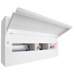 22 Way Metal Consumer Unit with 100A Mains Switch + 2 x 80A 30mA RCD + 2 Pole SPD (7+7 Free Ways)
