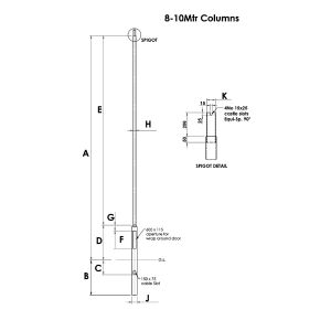 8m galvanised root mounted column 1200mm root, 8.9m overall height