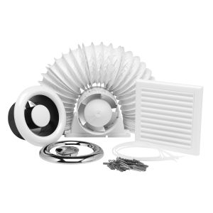 Shower fan kit 100mm timer c/w ducting &amp; grilles