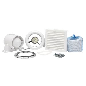 Shower fan &amp; light kit timer 100mm c/w ducting &amp; grilles 